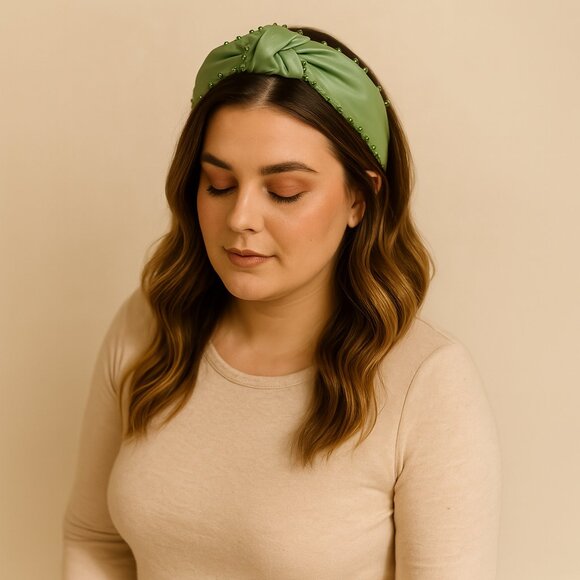 A346-B • Everly Beaded Faux Leather Knot Headband
